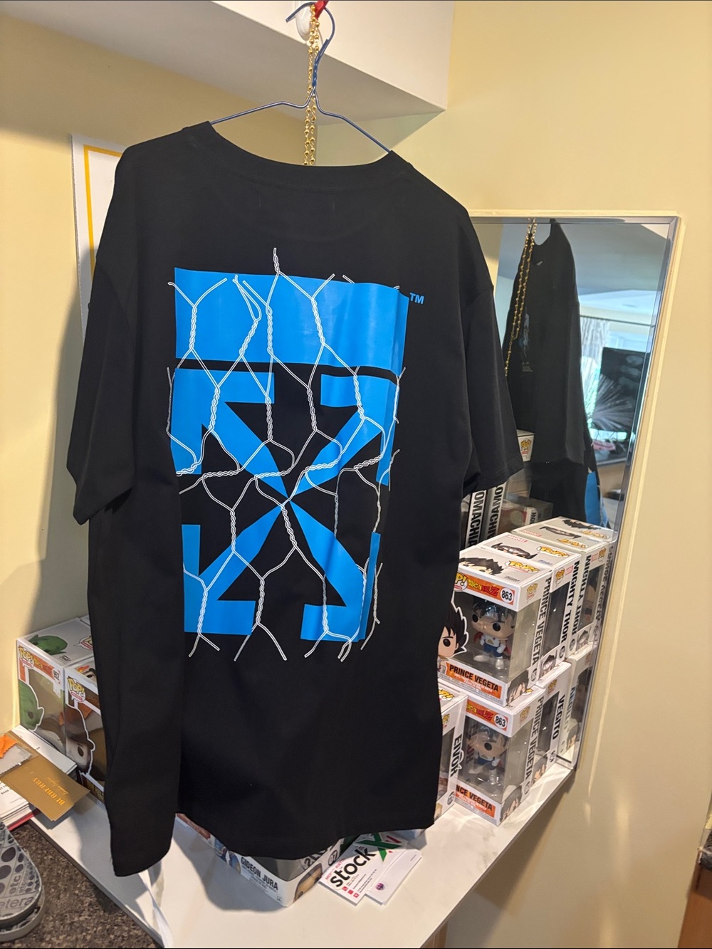 Off-White Black T-Shirt with Blue Graphic